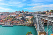 view of panoramic porto old town and dom luis bridge with duoro river ,portugal