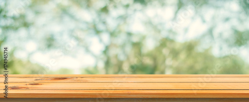 Wooden Board Empty Table Blurred Background Perspective Brown
