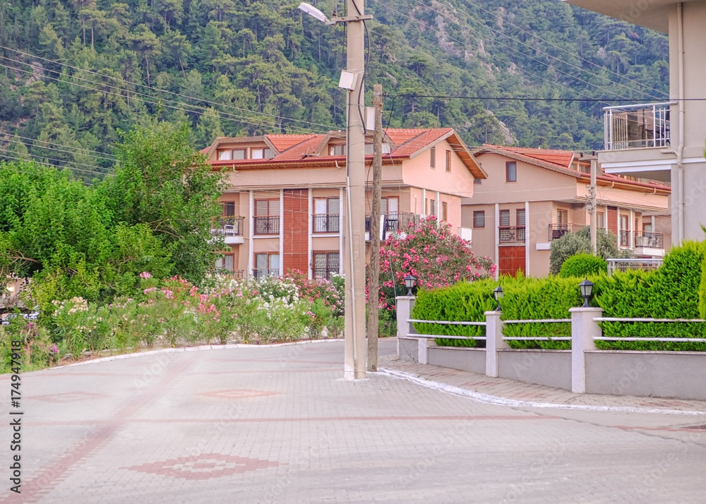 View of modern houses at tropical resort