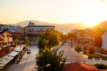 Poster - View of beautiful resort city at sunrise