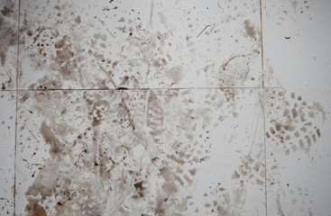 many foot print on tile floor