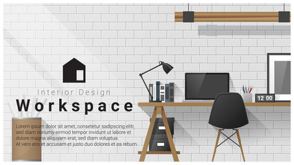 Interior design with Modern workplace background , vector , illustration