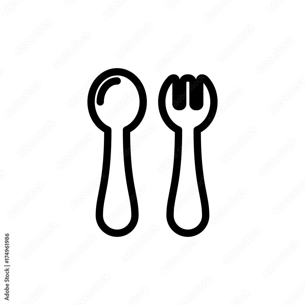 Baby spoon and fork thin line icon. Outline symbol baby cutlery for the ...