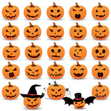Fototapeta  - Set pumpkin on white background. The main symbol of the Happy Halloween holiday. Orange pumpkin with smile for your design for the holiday Halloween. Vector illustration.
