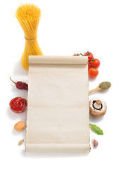 Canvas Print - parchment scroll and food  ingredient