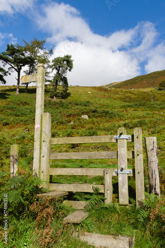 Fotografie, Obraz Trail Sign post and stile on a rural trail in the United Kingdom