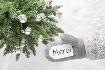 Wall Mural - Christmas Tree, Glove, Merci Means Thank You