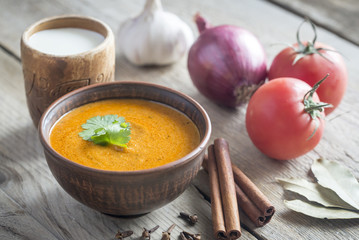 Sticker - Bowl of butter chicken with ingredients