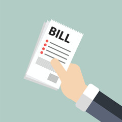 hand holding bills. paying bill concept. flat vector illustration.