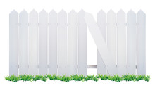 Wooden Fence And Grass On White Background. Vector Illustration.
