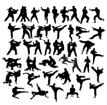 Martial Art Sport Silhouettes, Art Vector Design