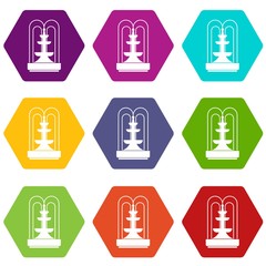 Sticker - Fountain icon set color hexahedron
