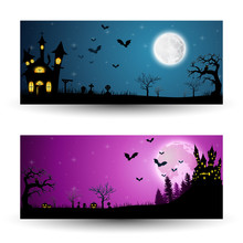 Cartoon Halloween Banners Set