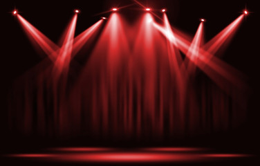 Wall Mural - Stage lights. Red spotlight with certain through the darkness.