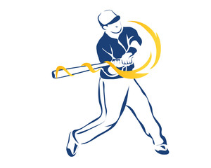 Sticker - Passionate Professional Baseball Sports Athlete In Action Logo 