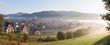 Kroscienko on Dunajec river, south Poland - panoramic view of the town in the morning sun 