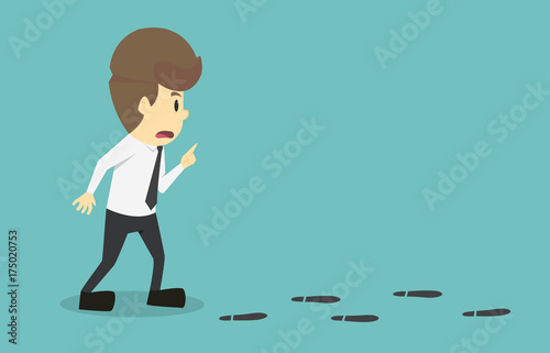 Businessman Walking Searching Looking For Foot Mark Track On The Ground Cartoon Of Business Success Is The Concept Of The Man Characters Business The Mood Of People Background Vector Illustration Buy This