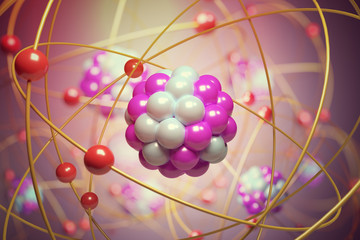 Wall Mural - elementary particles in atom. physics concept. 3d rendered illustration.