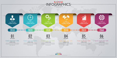 Poster - Infographic business horizontal timeline process chart template. Vector modern banner used for presentation and workflow layout diagram, web design. Abstract elements of graph options.