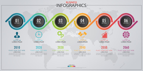Fototapete - Infographic business horizontal timeline process chart template. Vector modern banner used for presentation and workflow layout diagram, web design. Abstract elements of graph options.