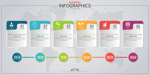 Poster - Infographic business horizontal timeline process chart template. Vector modern banner used for presentation and workflow layout diagram, web design. Abstract elements of graph options.