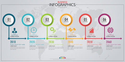 Fototapete - Infographic business horizontal timeline process chart template. Vector modern banner used for presentation and workflow layout diagram, web design. Abstract elements of graph options.