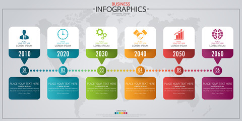 Poster - Infographic business horizontal timeline process chart template. Vector modern banner used for presentation and workflow layout diagram, web design. Abstract elements of graph options.