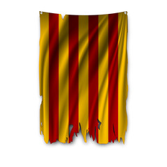 Canvas Print - Torn by the wind flag of Catalonia. Region of Spain.. Ragged. The wavy fabric on white background. Realistic vector illustration.