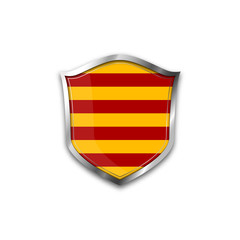 Wall Mural - The flag of Catalonia. Region of Spain. Metal shield with reflections on a white background.