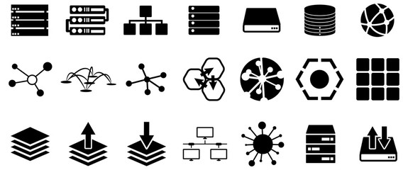 Wall Mural - Black server and connection vector icons pack