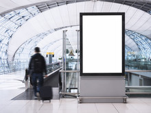 Mock Up Banner Media Light Box With People Public Building Airport