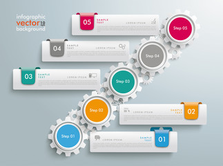 Wall Mural - gear wheels chart 5 options 5 tabs infographic
