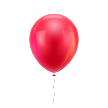 Red Realistic Balloon. Red Inflatable Ball Realistic Isolated White Background. Balloon In The Form Of A Vector Illustration