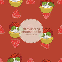 Wall Mural - strawberry cheese cake, hand draw sketch vector.