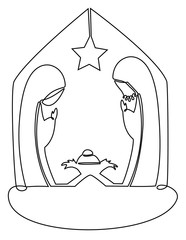 Sticker - Nativity scene with Holy Family one line drawing