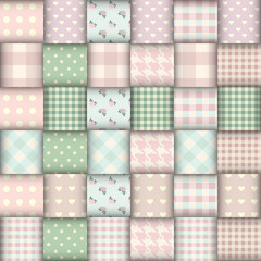 Poster - Imitation of geometric patchwork pattern. Interweaving ribbons. Seamless vector background.