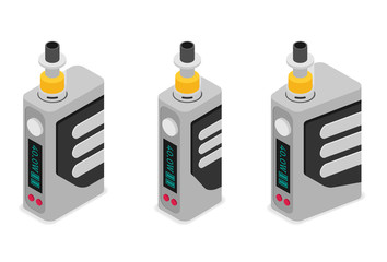 Isometric Icon of Vape device set. Flat vector.