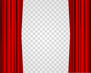 Realistic Red Opened Stage Curtains on a Transparent Background. Vector