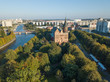 Aerial cityscape of Kant Island in Kaliningrad, Russia at sunny autumn day