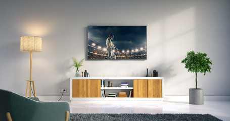 Sticker - Living room led tv showing cricket game