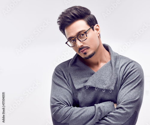Handsome Young Fashion Guy Autumn Trendy Outfit Glasses Sporty
