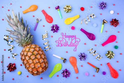 Happy Birthday Background Festive Pineapple Party Confetti