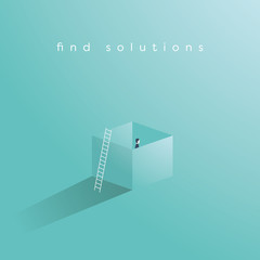 Wall Mural - Business vector concept of finding solution by thinking outside the box. Creative problem solving, overcome obstacles, challenges symbol.