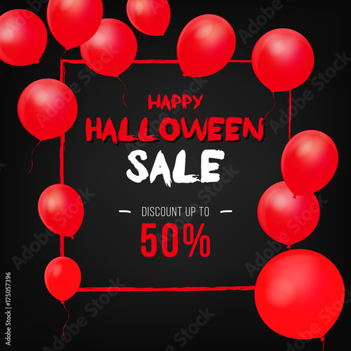 Halloween Background With Red Balloons Vector Illustration Night