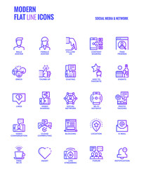 Poster - flat line gradient icons design-social media & network