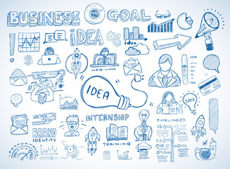 Poster - Business doodles Sketch set : infographics elements isolated, vector shapes