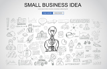 Wall Mural - Small Business Idea concept with Business Doodle design style: online study, plans and offers, best practice