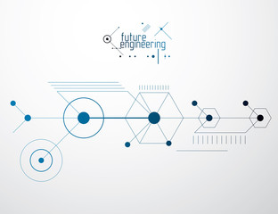 Poster - Mechanical scheme, vector engineering drawing with circles and geometric parts of mechanism. Technical plan can be used in web design and as wallpaper or background.