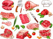 Vector sketch icons of fresh butchery meat
