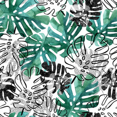 Wall Mural - Monstera leaves seamless pattern.